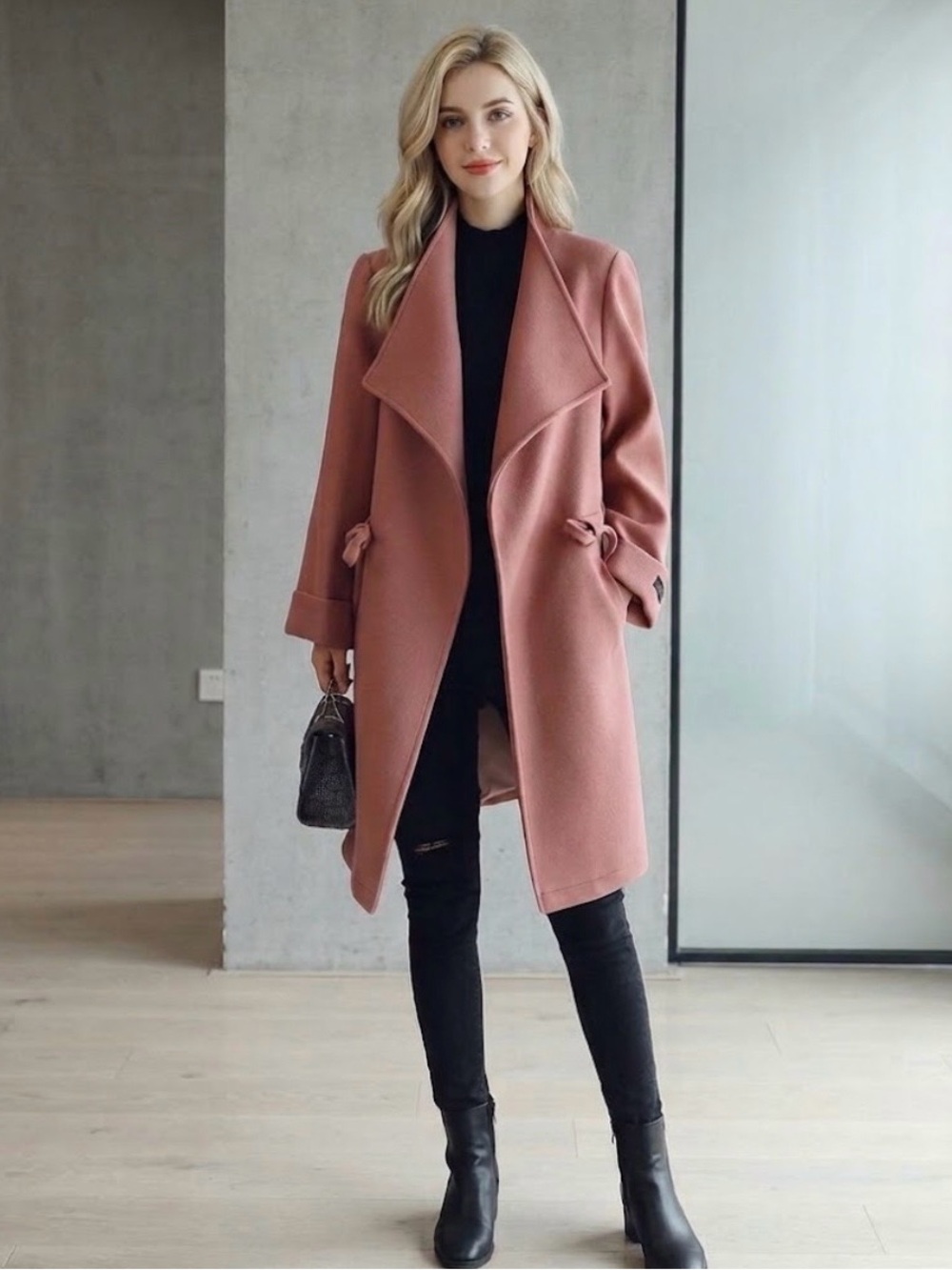 🔴 Women’s Rose Dust Wool-Blend Long Coat